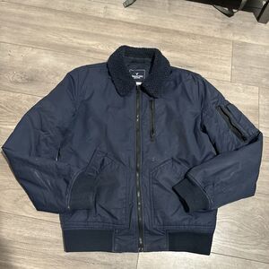 AMERICAN EAGLE Navy Blue Heavy Cotton Jacket Coat Men's S Sherpa Collar